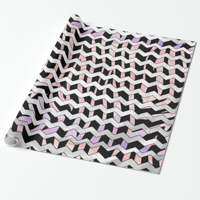 Papier Cadeau Chevron noir et rose Zebra (Déroulé)