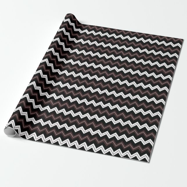 Papier Cadeau Chevron rayé noir blanc marron  (Déroulé)