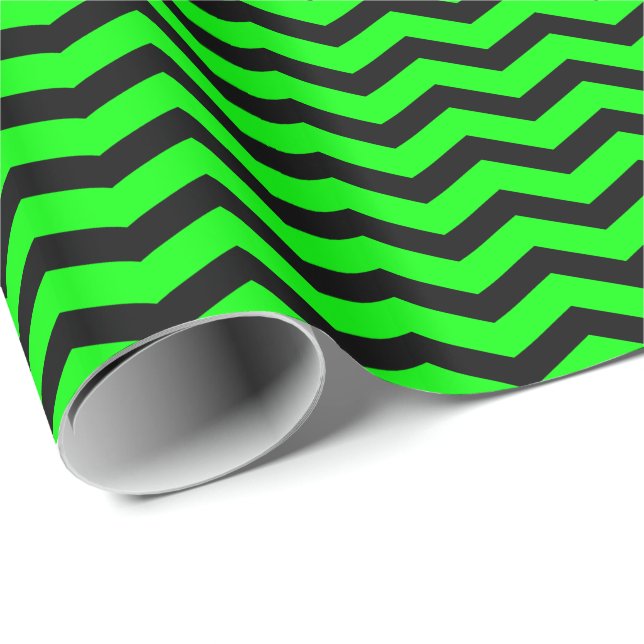 Papier Cadeau Chevron rayé vert citron et noir (Coin rond)