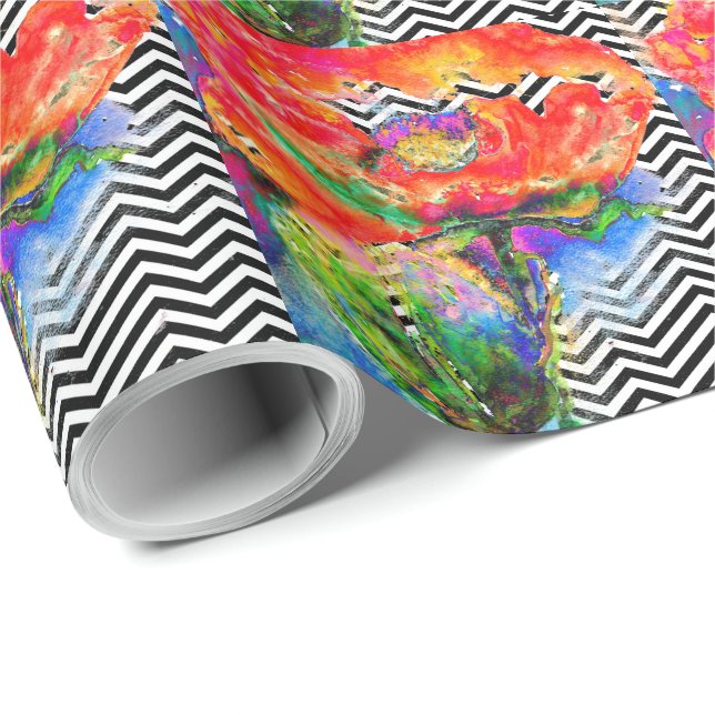 Papier Cadeau chevron Red Poppy (Coin rond)