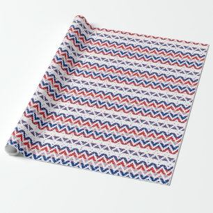 Papier Cadeau Chevron Red White et Blue Stripes
