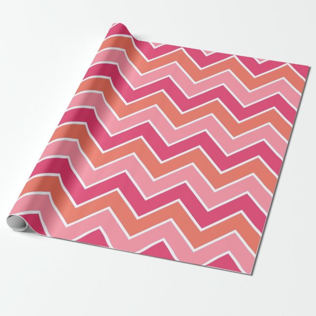 Papier Cadeau Chevron Rose Et Orange Moderne Et Vif (Déroulé)