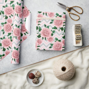 Papier Cadeau Chevron Roses Roses