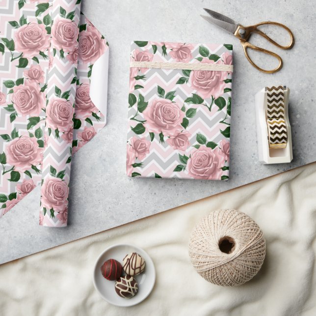 Papier Cadeau Chevron Roses Roses Roses (Artisanat)