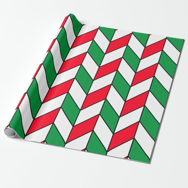 Papier Cadeau Chevron rouge vert moderne de Noël Herringbone Che (Déroulé)