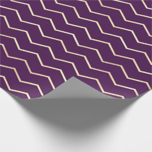 Papier Cadeau Chevron Stripes Line Or Métallurgique Violet viole