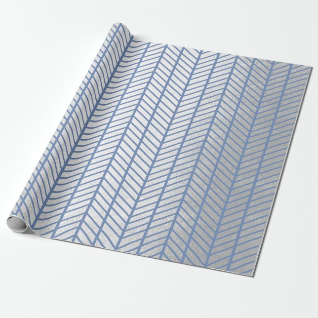 Papier Cadeau Chevron Tiffany Ocean Blue Grey Silver Navy VIP (Déroulé)