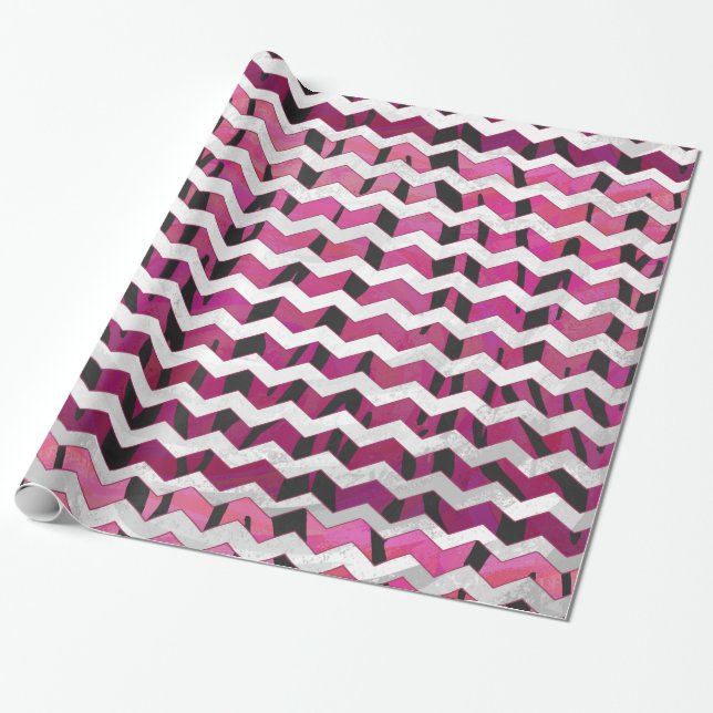 Papier Cadeau Chevron Tiger rose chaud et noir (Déroulé)