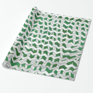 Papier Cadeau Chevron Zebra Green et White Print