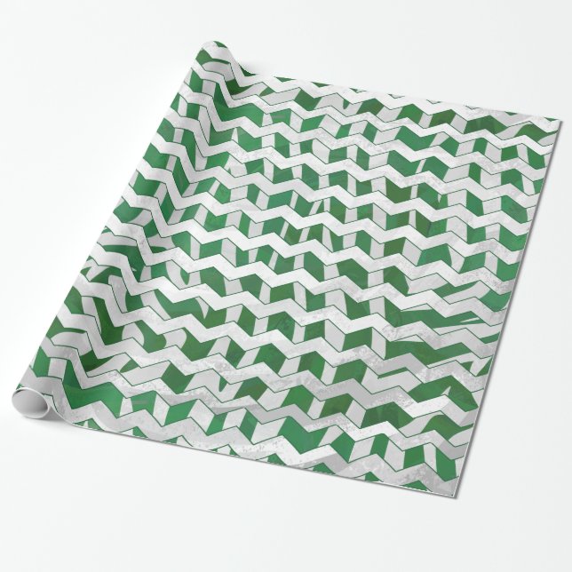 Papier Cadeau Chevron Zebra Green et White Print (Déroulé)