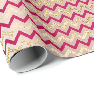 Papier Cadeau Chevron Zig Zag Or métal brillant bonbon rose