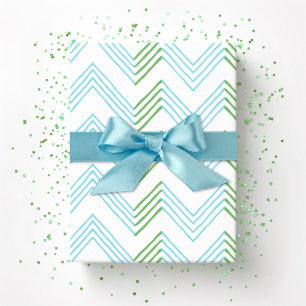 Papier Cadeau Chevron Ziggy en vert et aquarelle