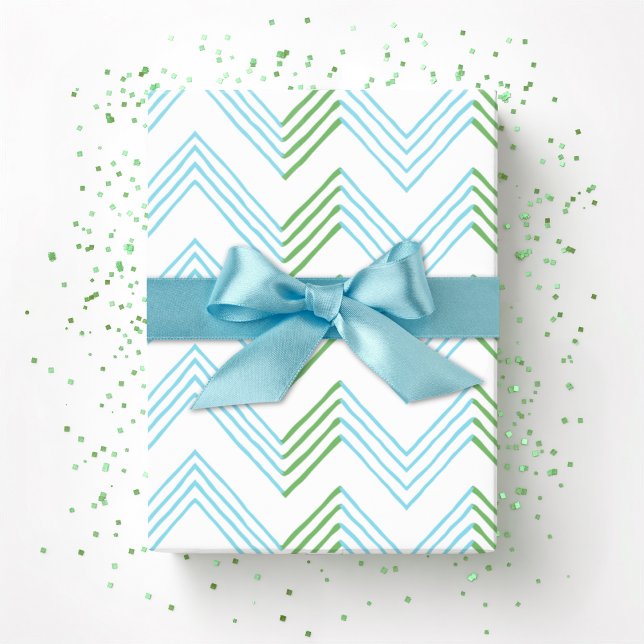 Papier Cadeau Chevron Ziggy en vert et aquarelle (Créateur téléchargé)