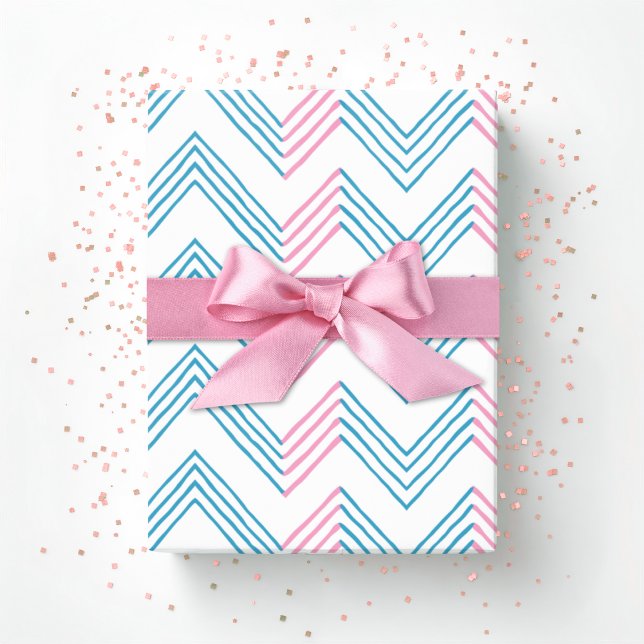 Papier Cadeau Chevron Ziggy rose et aqua (Créateur téléchargé)