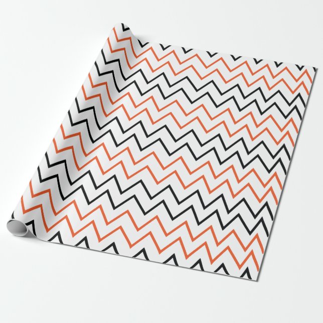 Papier Cadeau Chevron Zigzag Orange Noir (Déroulé)