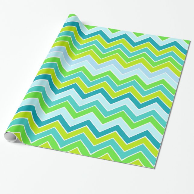 Papier Cadeau Chevron zigzag quotidien turquoise aqua vert motif (Déroulé)