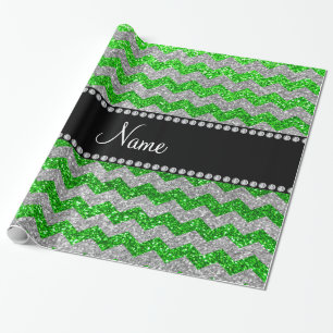 Papier Cadeau chevrons de parties scintillant en argent vert cit