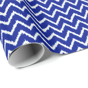 Papier Cadeau Chevrons Ikat - Bleu cobalt et blanc