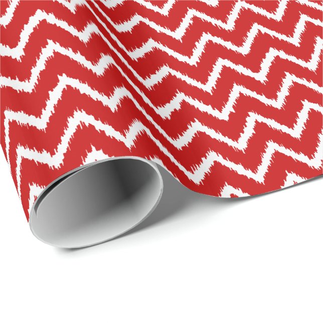 Papier Cadeau Chevrons Ikat - Rouge profond et blanc (Coin rond)
