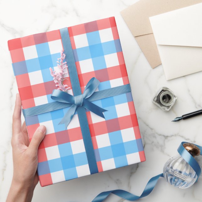 Papier Cadeau Chex rouge et bleu  (Cadeaux)