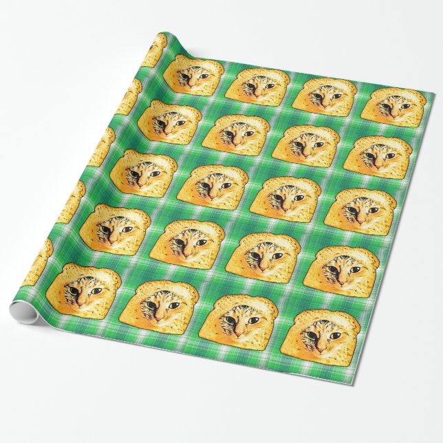 Papier Cadeau Chez le chat de pain, plaid vert (Déroulé)