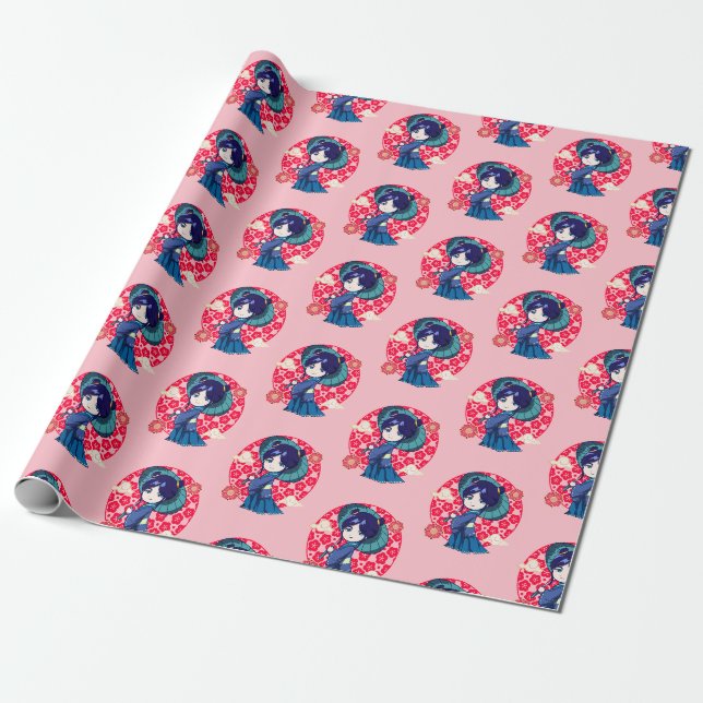Papier Cadeau Chibi Anime Kawaii Kimono (Déroulé)