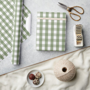 Papier Cadeau Chic Baby Shower Gingham Vert & Motif à Carreaux