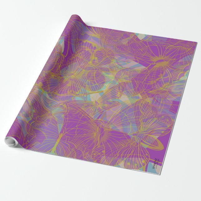 Papier Cadeau Chic Beurre d'or Aqua Violet (Déroulé)