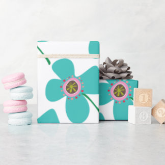 Papier Cadeau Chic Blue Daisy Pop Summer Flower Whimsical Cadeau