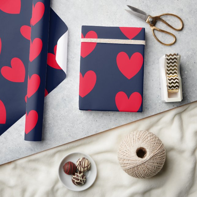 Papier Cadeau Chic blue &red hearts valentine (Artisanat)