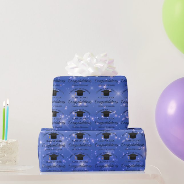Papier Cadeau Chic Blue Sparkle Graduation Chic Custom Graduate (Cadeaux de fête)