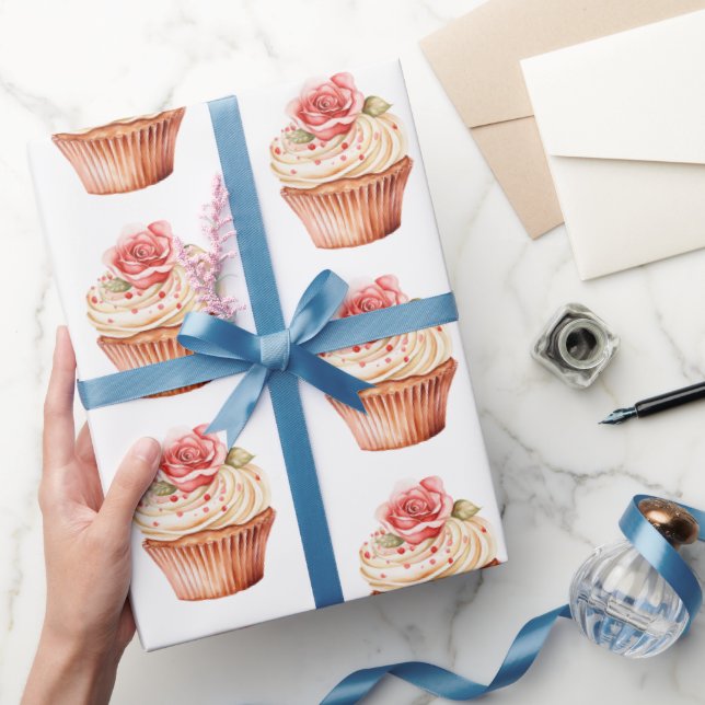 Papier Cadeau Chic Blush Rose Cupcake Anniversaire (Cadeaux)