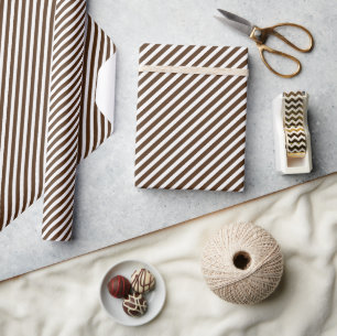 Papier Cadeau Chic Brun Café Foncé Blanc Motif Rayures