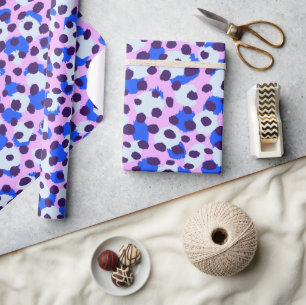 Papier Cadeau Chic coloré bleu cheetah imprimé monogramme