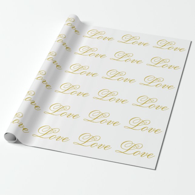 Papier Cadeau Chic Écriture Dorée Mariage Amour Blanc Poste (Déroulé)
