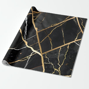Papier Cadeau Chic Elégant noir jaune or Faux Marble