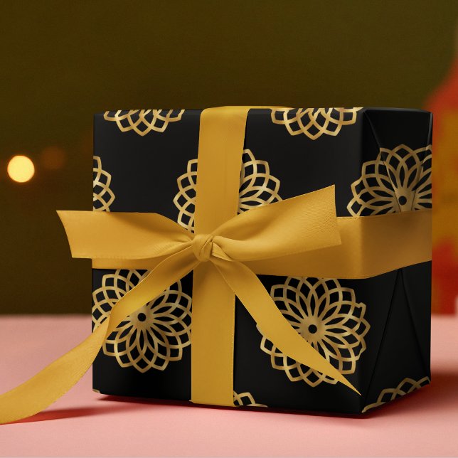 Papier Cadeau Chic Elegant Noir & Or Mandala (Créateur téléchargé)