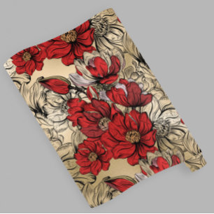 Papier Cadeau Chic Elegant Roses Rouge Noir sur Or