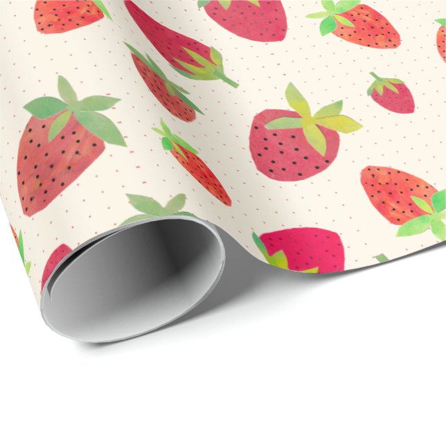 Papier Cadeau Chic fraise illustré à la main dans un style rétro (Coin rond)