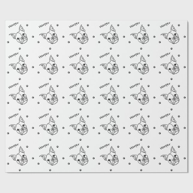 Papier Cadeau Chic French Bulldog Line Art : Modifier votre text (Plat)