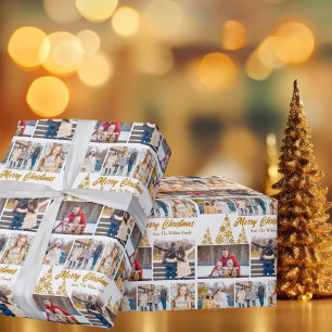 Papier Cadeau Chic Gold Christmas Tree Family Photo Collage