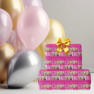 Papier Cadeau Chic Hot Rose Anniversaire fille Collage photo per