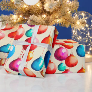 Papier Cadeau Chic Luxe Aquarelle de Noël Baubles colorés