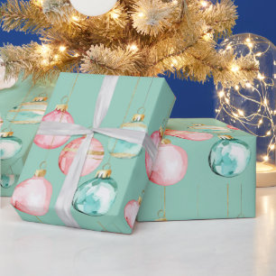 Papier Cadeau Chic Mint rose or ornements de Noël