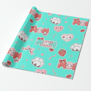 Papier Cadeau Chic motif d'amour MAMAN Pop Art Turquoise