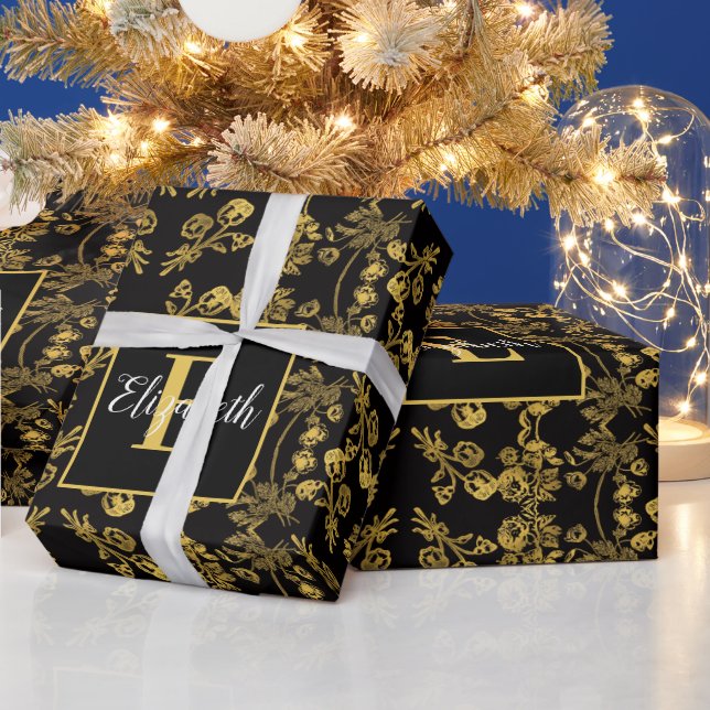 Papier Cadeau Chic noir Flower vintage motif unique (Vacances)