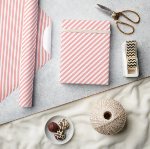 Papier Cadeau Chic Pastel Coral Orange White Stripes Motif