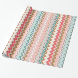Papier Cadeau Chic Pastel Pink Mint Chevron Personnalisé Monogra