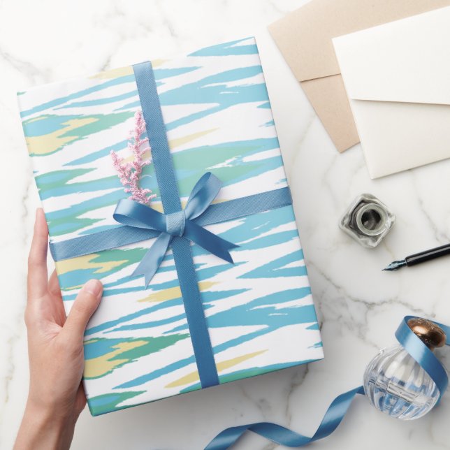 Papier Cadeau Chic pastel turquoise couleur motif ikat (Cadeaux)