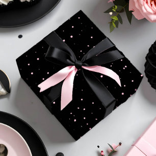 Papier Cadeau Chic Pois aléatoire rose sur noir ID1162